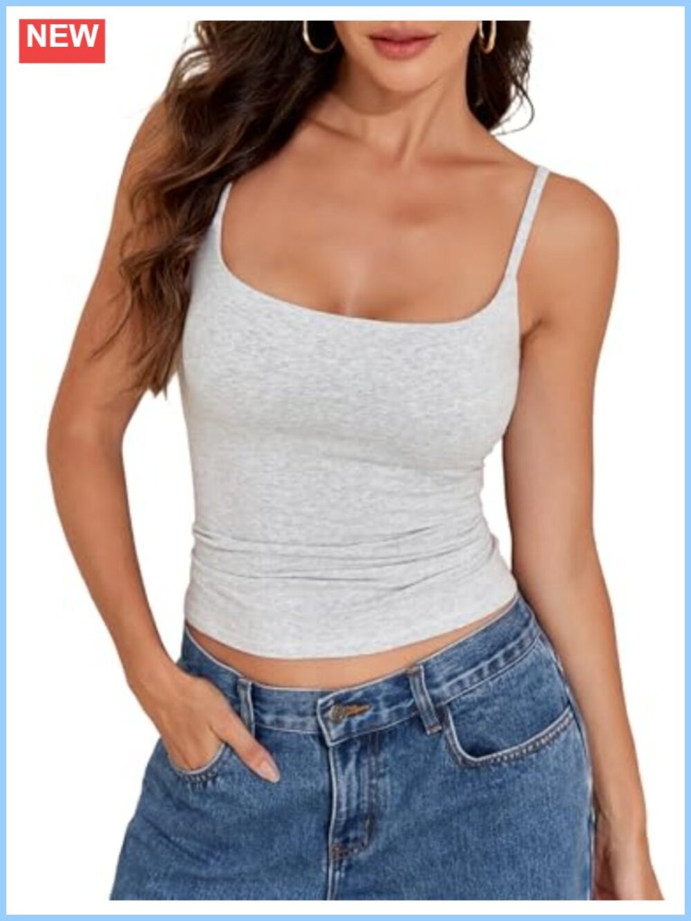 Women's Cotton Cami Top with Built-in Shelf Bra, Unpadded Crop Tank
